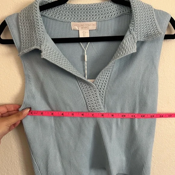 Caroline Constas Ribbed Knit Collared Tank | Light Blue | Size Large - Picture 2 of 3